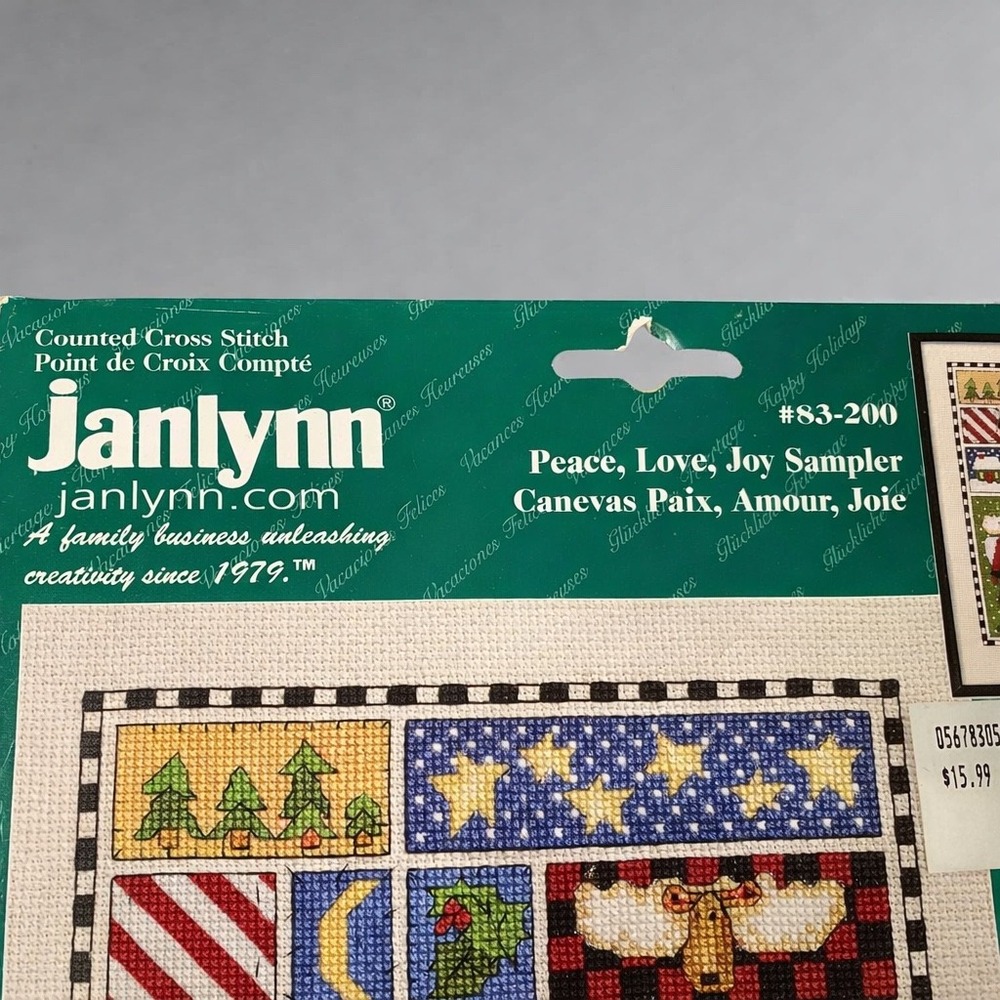Janlynn Peace Love Joy Cross Stitch Kit 2001 Christmas Sampler New Old Stock - Picture 3 of 6